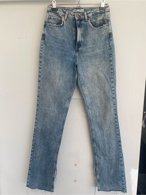 Zara High waisted acid wash Blue Straight-Leg full length Jeans